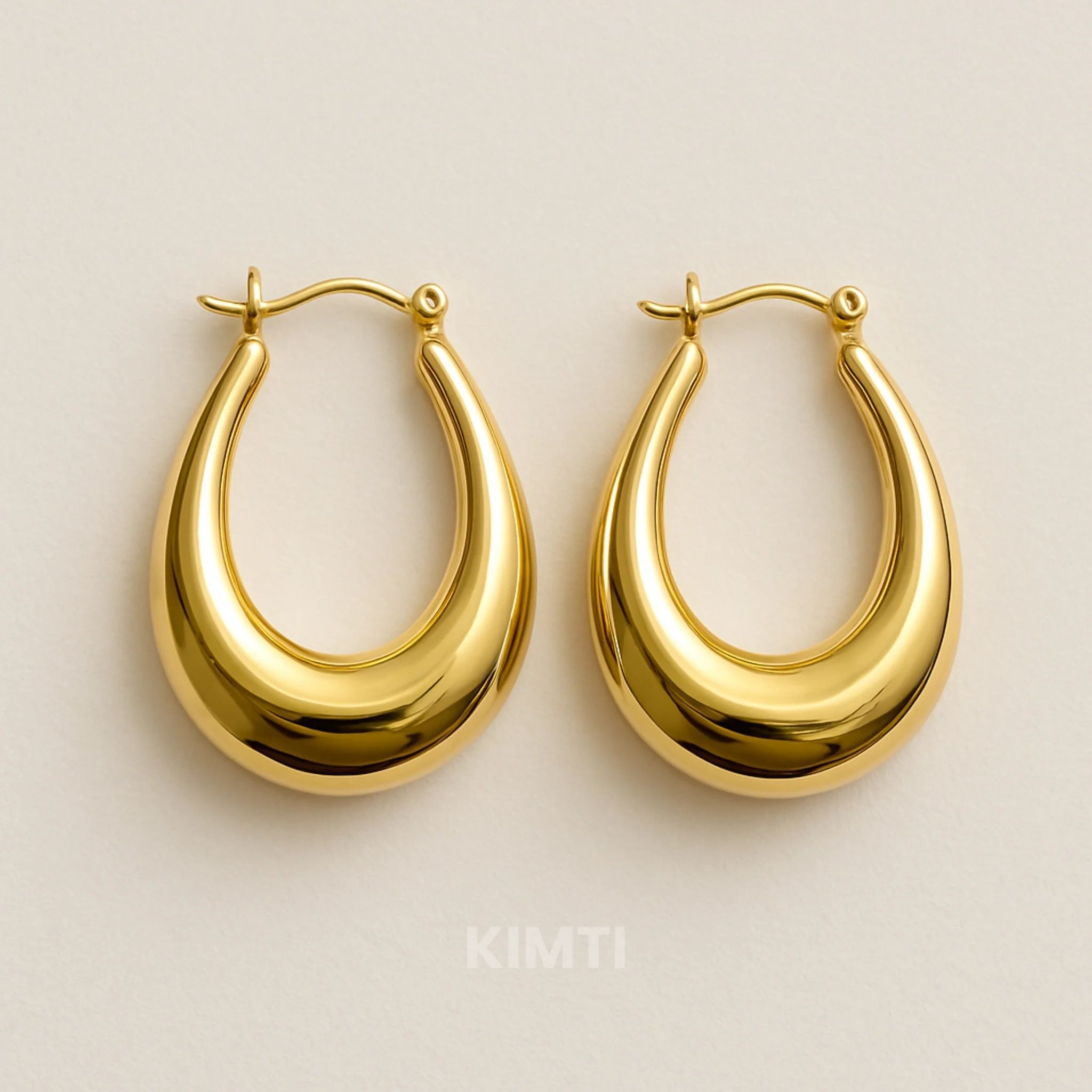 18K Gold Plated Golden Gleaming Arc Hoops Anti Tarnish Earring