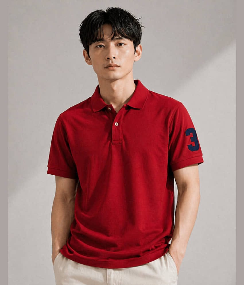 CAT BUNNY Men Cotton Blend Regular Fit Solid Polo T Shirt ( Red )