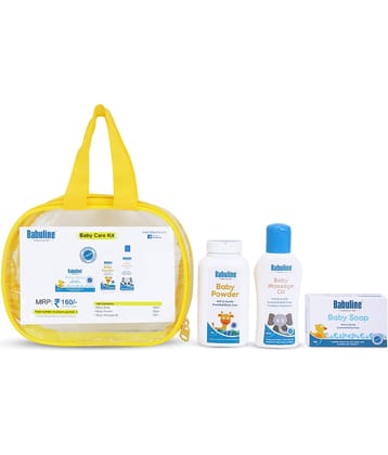 Babuline Baby Care Kit | Baby Powder, Baby Massage Oil & Baby Bathing Bar | Baby First Gift Combo Set Bag | Newborn Baby Skin Care Kit