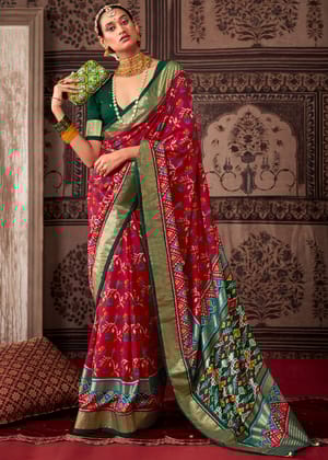 Beautiful Red Printed Patola Silk Saree