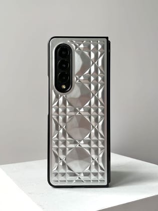 3D Diamond Pattern Grid Matte Silver Case-Samsung Galaxy Z Fold 3