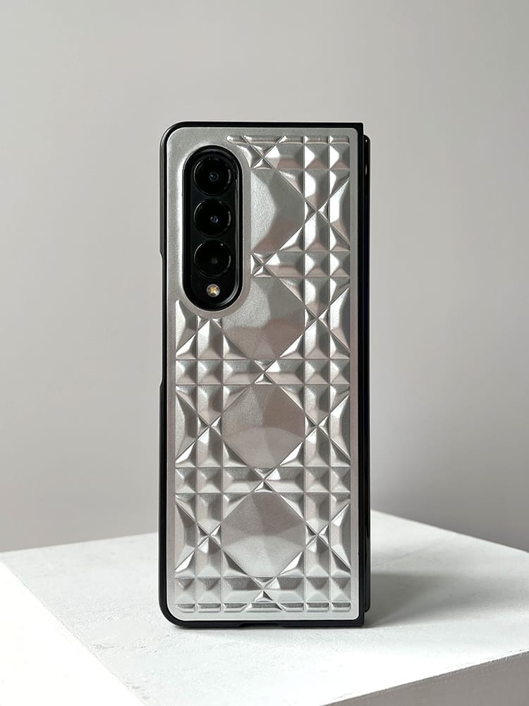 3D Diamond Pattern Grid Matte Silver Case-Samsung Galaxy Z Fold 3
