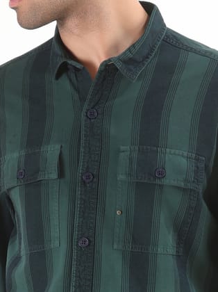 Emerald Green Shaded Stripes Shirt-S / Light Green