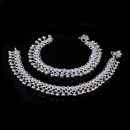 Real Sterling Silver Women Jingle Bells Style Anklets Ankle Bracelet Pair 10.3"