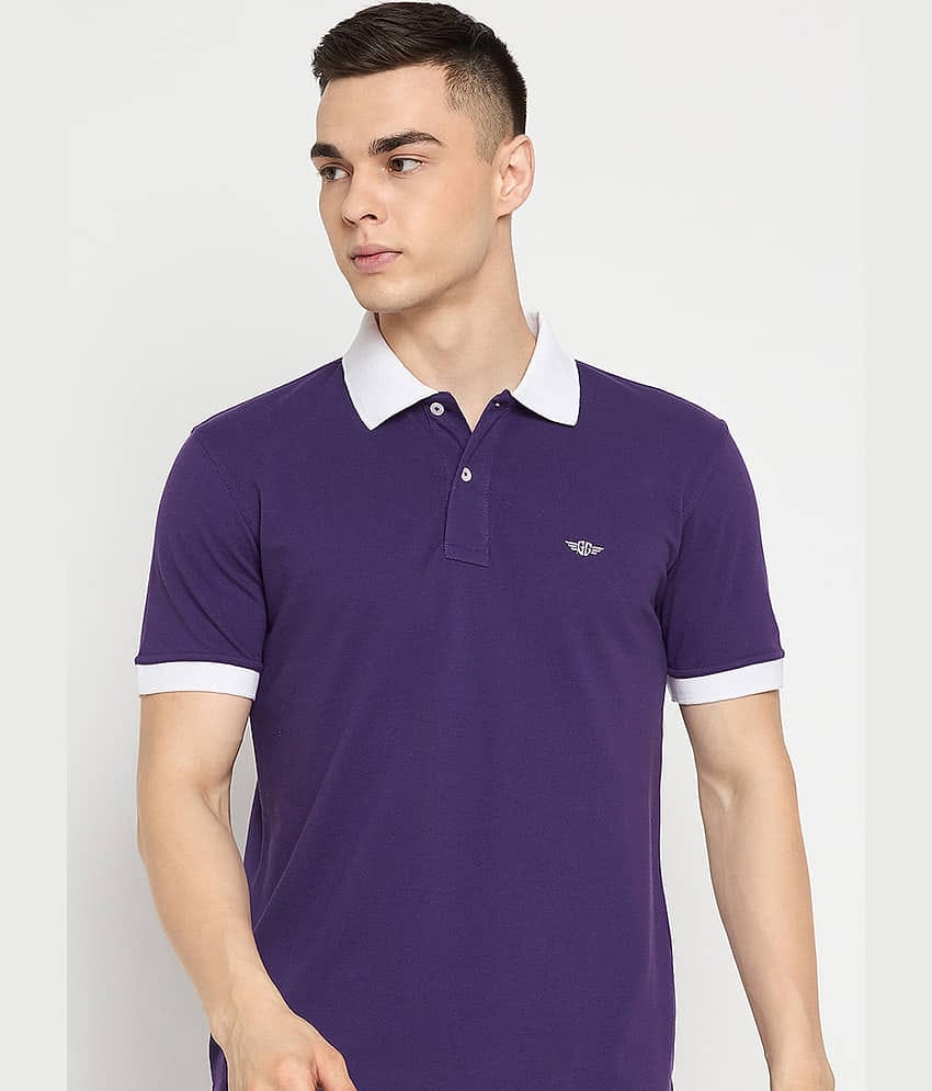 GET GOLF Pack of 1 Cotton Regular Fit Solid Half Sleeves Men's Polo T Shirt ( Purple )