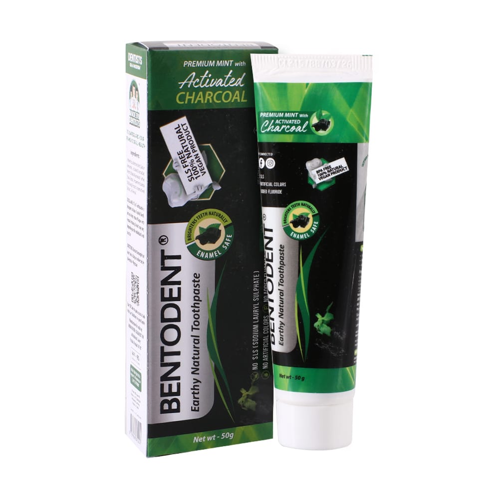 Bentodent Charcoal Teeth Whitening Toothpaste -  Natural & Fluoride Free - 50 gm-Pack of 1