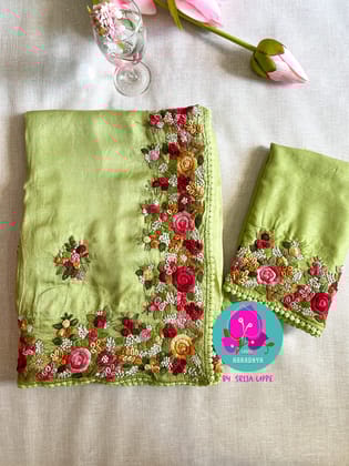 Soft Russian silk saree in pastel green