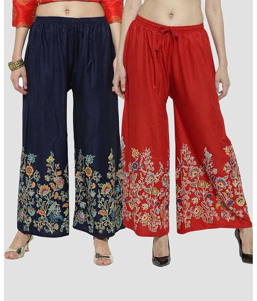 OMAYA - Mustard Rayon Flared Women's Palazzos ( Pack of 2 )