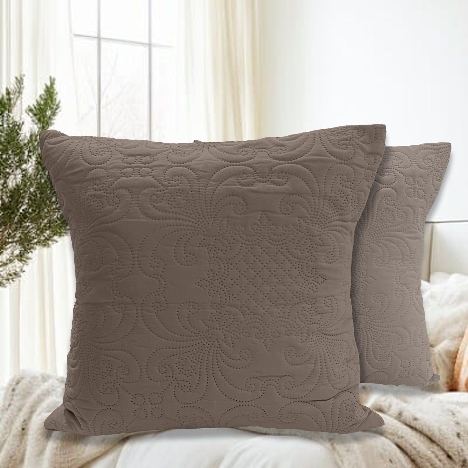 Ultrasonic Quilted Cushion Cover (2pc Set)(Mocha)