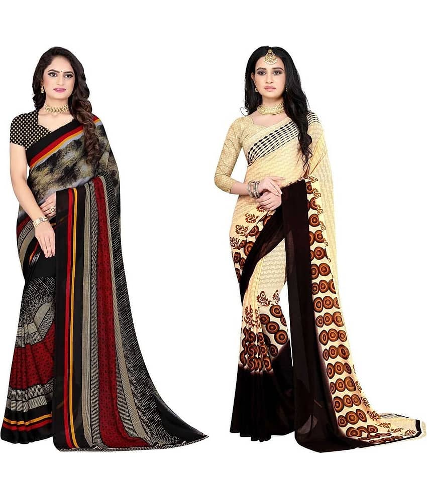 LEELAVATI Georgette Printed Saree With Unstitched Blouse Piece ( Multicolor )