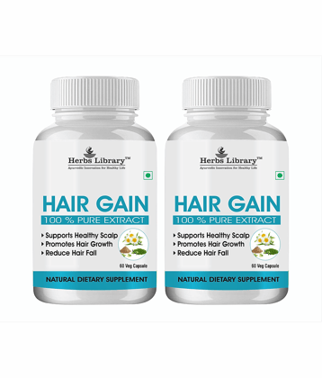 Herbs Library Hair Gain, Herbal Supplement For Hair Growth, 60 Capsules Each (Pack of 2)