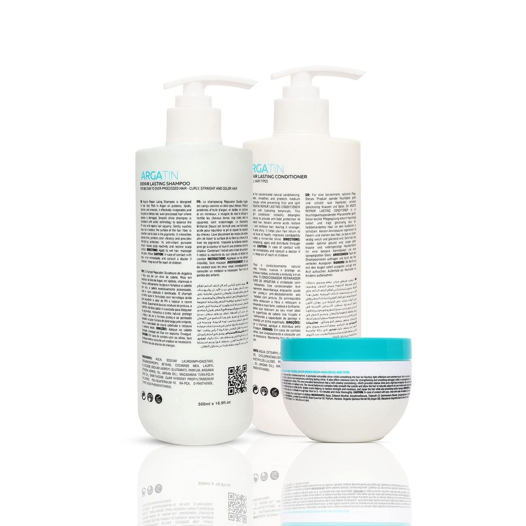 Argatin Repair Lasting Shampoo and Conditioner Hair Mask for Dry Damaged Color Treated Hair (Shampoo 500ml +Conditioner 500ml+ Hair Mask 250ml)