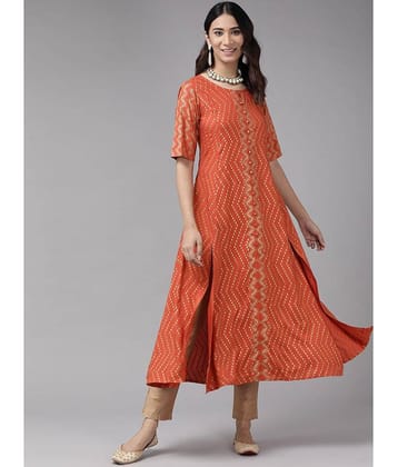 Yash Gallery - Orange Rayon Women's Front Slit Kurti ( Pack of 1 )