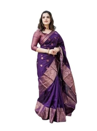 Women's Soft Lichi Silk Printed Saree With Unstitched Blouse 5.5Mtr (Blue)-PID63593