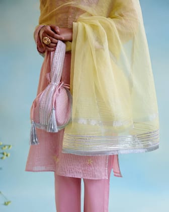 Pink Rose Tissue Potli Bag-Pink Rose
