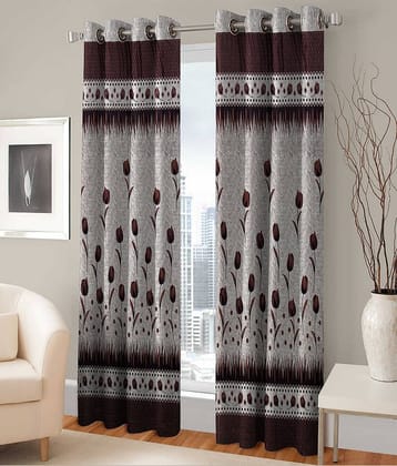 Tanishka Fabs Floral Semi-Transparent Eyelet Door Curtain 7 ft Pack of 2 -Multi Color