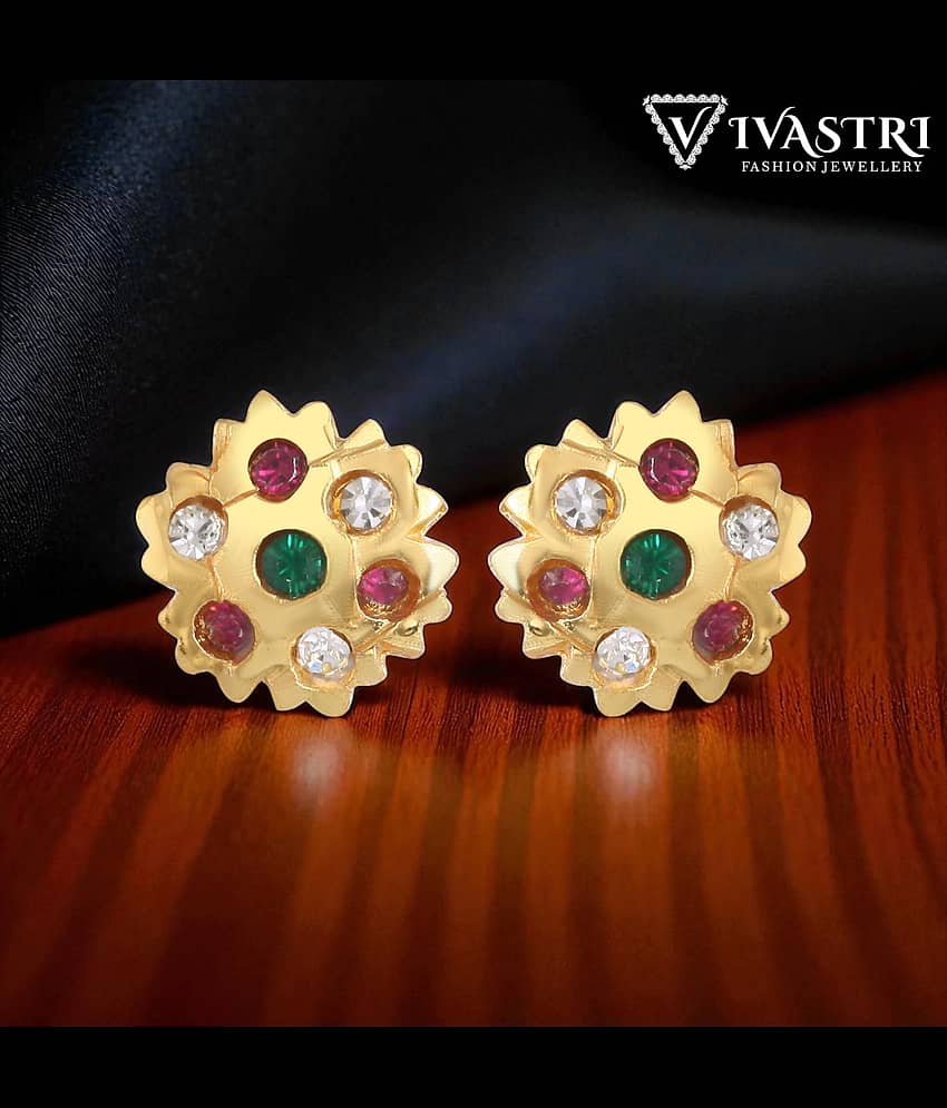 VIVASTRI Golden Stud Earrings ( Pack of 1 )