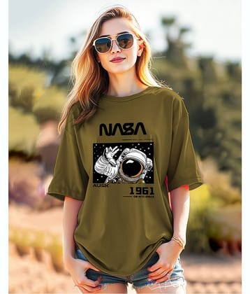 AUSK Women Cotton Blend Printed Oversized Round Neck T-Shirt ( Green )