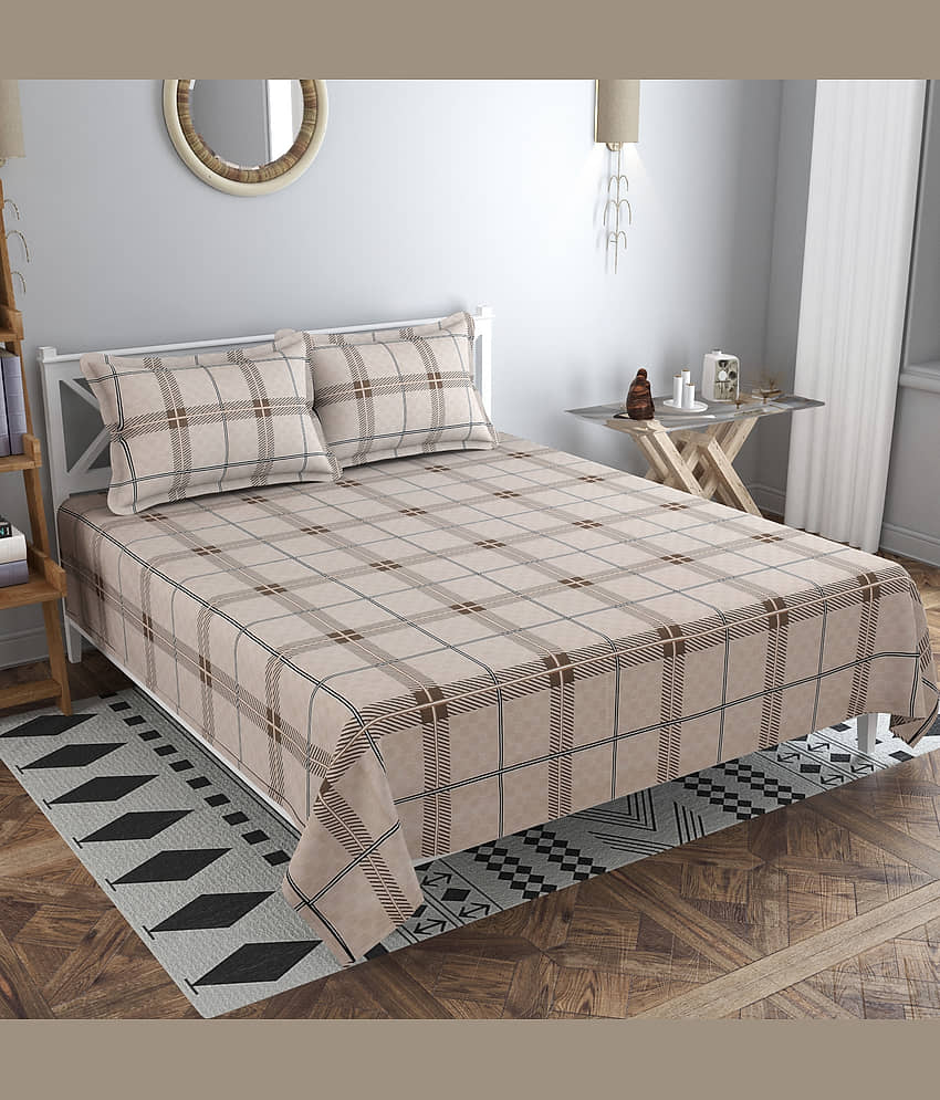 Kraftiq Homes Microfiber 1 Double Bedsheet with 2 Pillow Covers ( Beige )