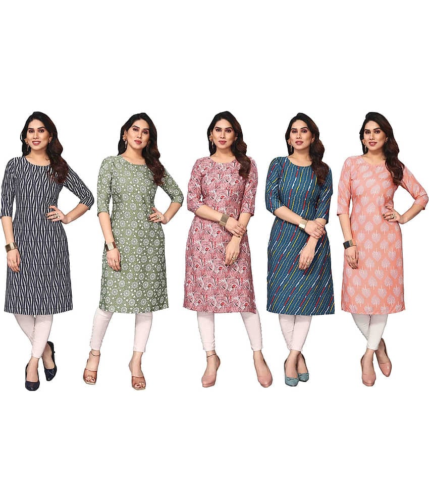 KETAKI FASHION Crepe Printed Straight Women's Kurti - Multicolor8 ( Pack of 5 )