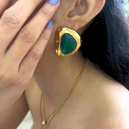 Liquid Gold Emerald Studs-Emerald Green
