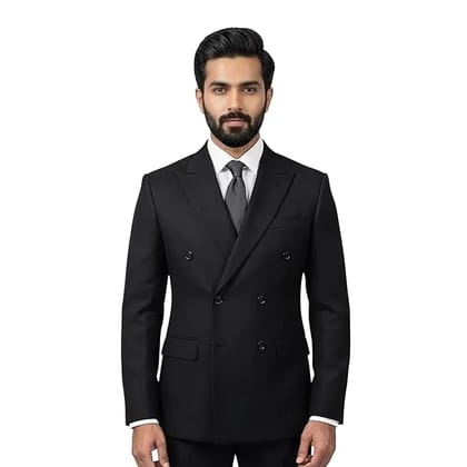 Men's Double-Breasted Slim Fit Blazer, Black, Formal Suit Jacket with Notch Lapel