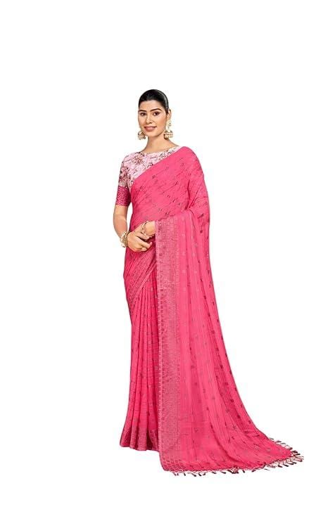 Women's Chiffon Saree with Matching Georgette Blouse
