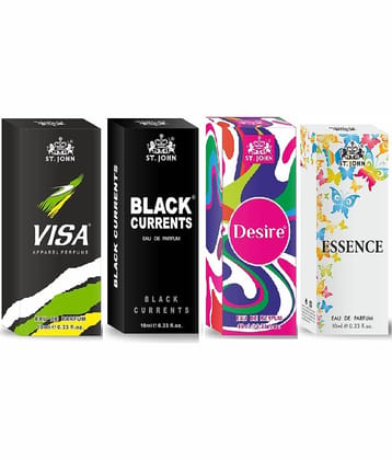 ST.JOHN Cobra Black Curret,Desire,Visa & Essance Pocket Perfume for Men 10 ml ( - Pack of 4 )