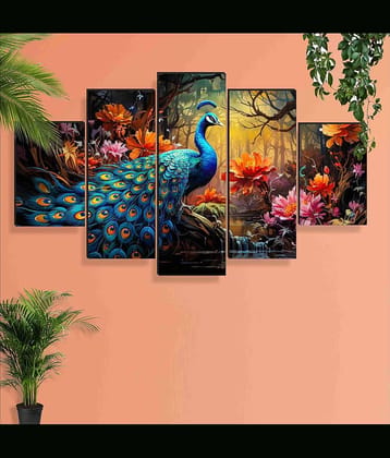 SNDArt Set Of 5 Modern Art Peacock Wall Paintings For Living Room Gift Items/Home Decor Gift Items  18 x30