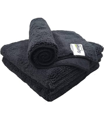 SOFTSPUN Microfiber High Loop Cleaning Cloths, 40x60 cms 3 pcs Towel Set 380 GSM (Black). Thick Lint & Streak-Free Multipurpose Cloths.