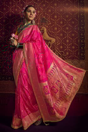 Pink Woven Pure Viscose Saree