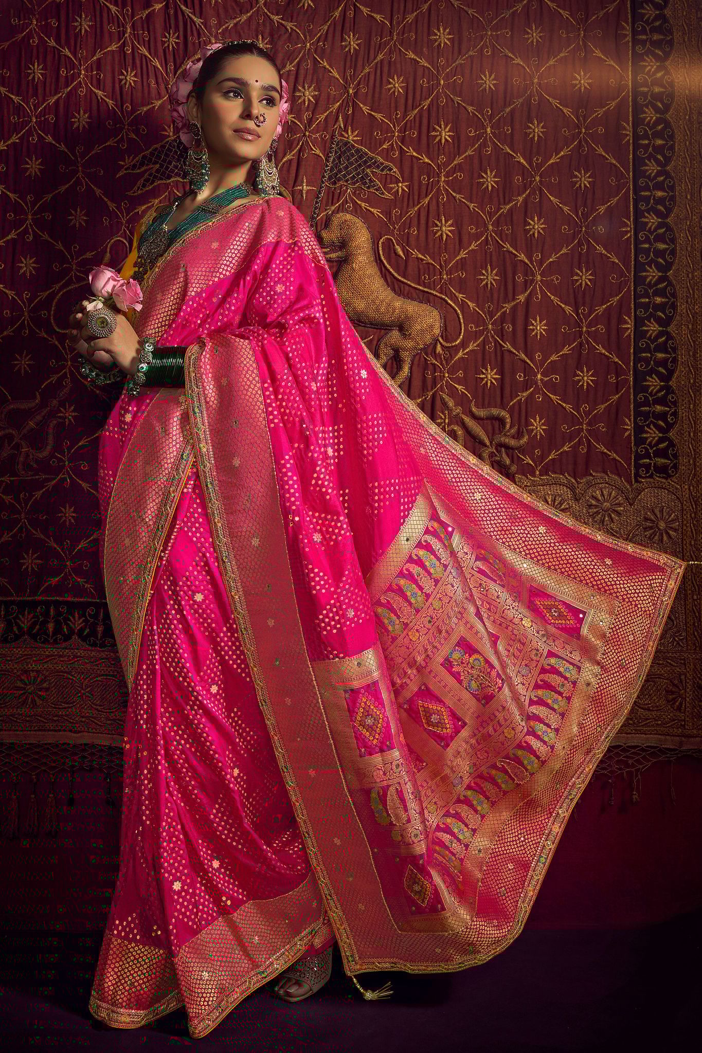 Pink Woven Pure Viscose Saree