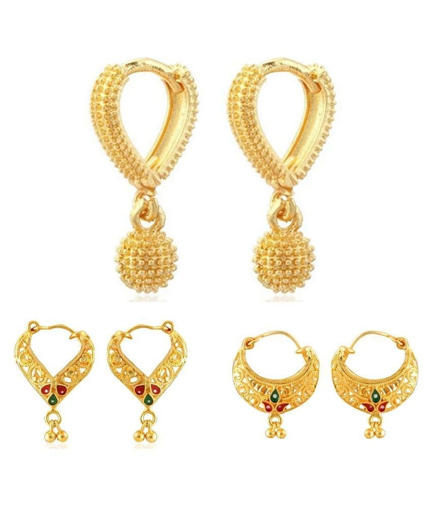 Vighnaharta Twinkling Beautiful Gold Plated Clip on Bucket,basket and Chand Bali earring Combo For Women and Girls -VFJ1179-1392-1395ERG - Golden