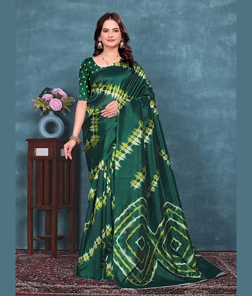 Kanooda Prints Silk Blend Dyed Mysore Silk Sarees With Unstitched Blouse Piece ( Green )
