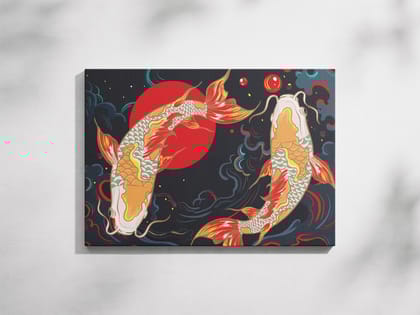 Furnishub Graceful Koi Carp Fish Duo: Circle of Serenity | Art Print Celebrating Harmony and Elegance in Nature