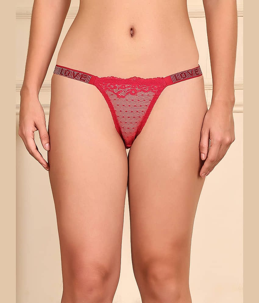 PrettyCat Pack of 1 Lace G-Strings For Women ( Black )