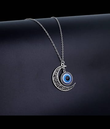 Thrillz Exclusive Moon Evil Eye Silver Plated Chain Necklace For Girls Women Men Boys Fashion Jewellery