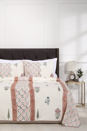 Chevron Garden Block Printed  Green TNT Bedcover-Double: 90 x 108 in / Green / Green