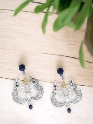 Trishul Dangle Earrings Oxidised Dual Plated
