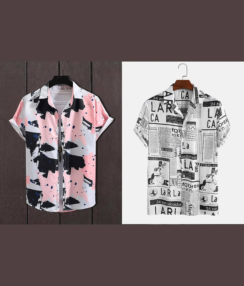 Qlonz store Elastane Regular Fit Printed Half Sleeves Men's Casual Shirt - Multi ( Pack of 2 )