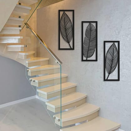 leaf  geometric wooden wall art-40 x 16 cm (15.7 x 6.2 inches) / Black