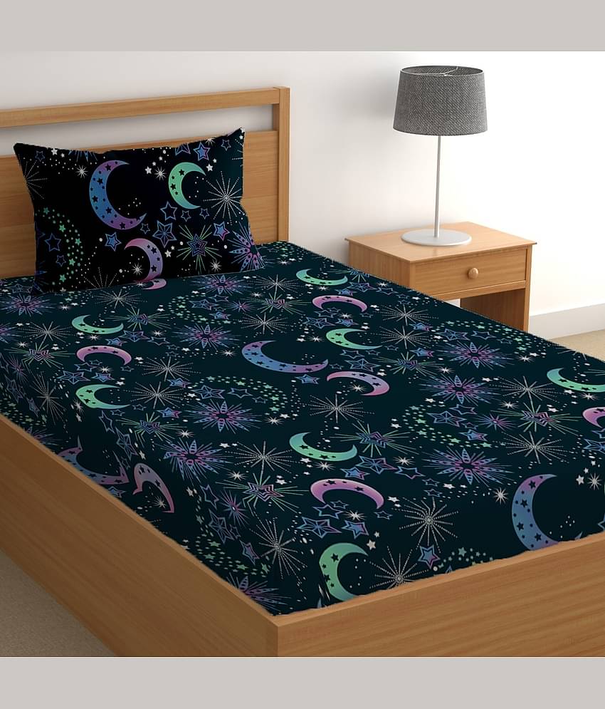 CG HOMES Poly Cotton 1 Single Bedsheet with 1 Pillow Cover ( Navy Blue )