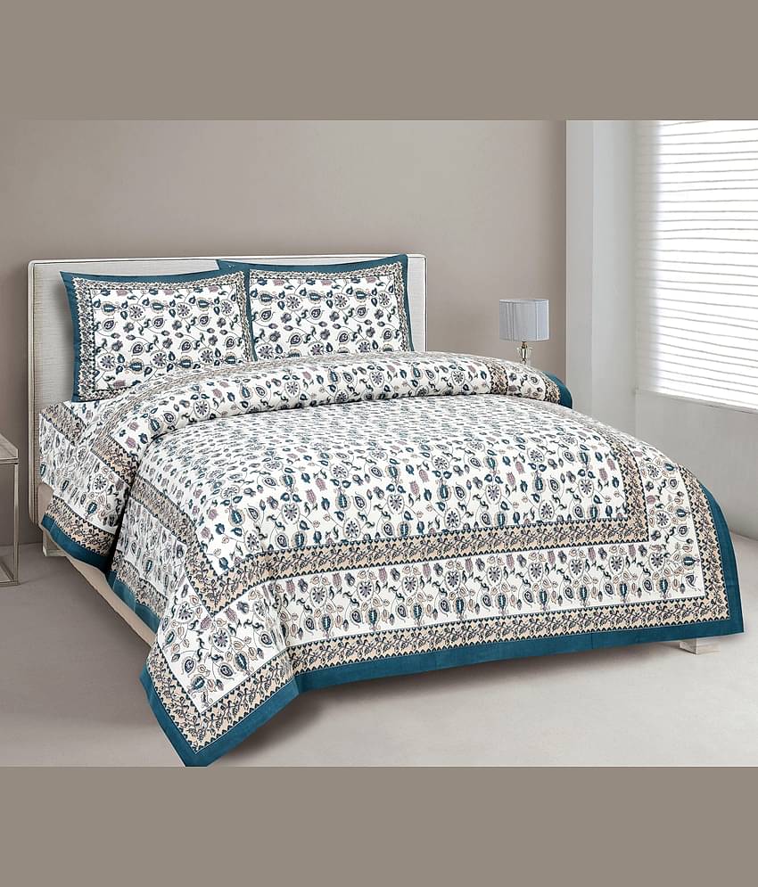 CLOTHORO Cotton 1 Double King Bedsheet with 2 Pillow Covers ( Green )