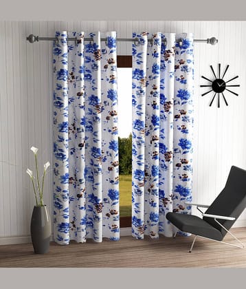 Home Sizzler Set of 2 Long Door Semi-Transparent Eyelet Polyester Blue Curtains ( 274 x 116 cm )