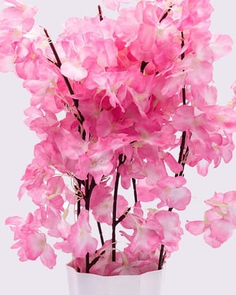 Artificial Flower Plant with White Pot, Blossom Flower, Pink, Plastic Plant