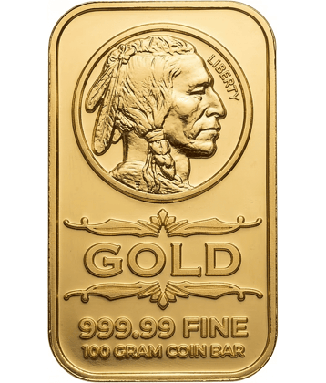 100 Grams - American Indian Head & Eagle Shield Design | USA Fantasy Style Gold-Plated Coin Bar