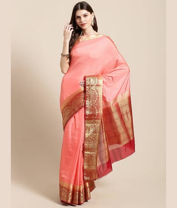 Aarrah Silk Blend Woven Saree With Unstitched Blouse Piece ( Peach )