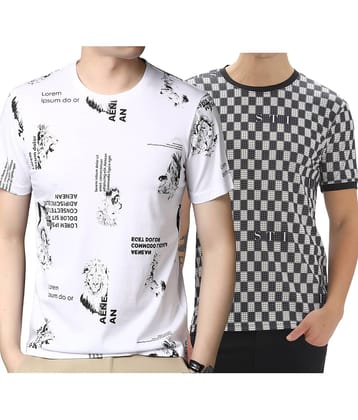 FABRIPPLE Polyester Regular Fit Self Design Half Sleeves Men's Round T-Shirt - Multicolor ( Pack of 1 )