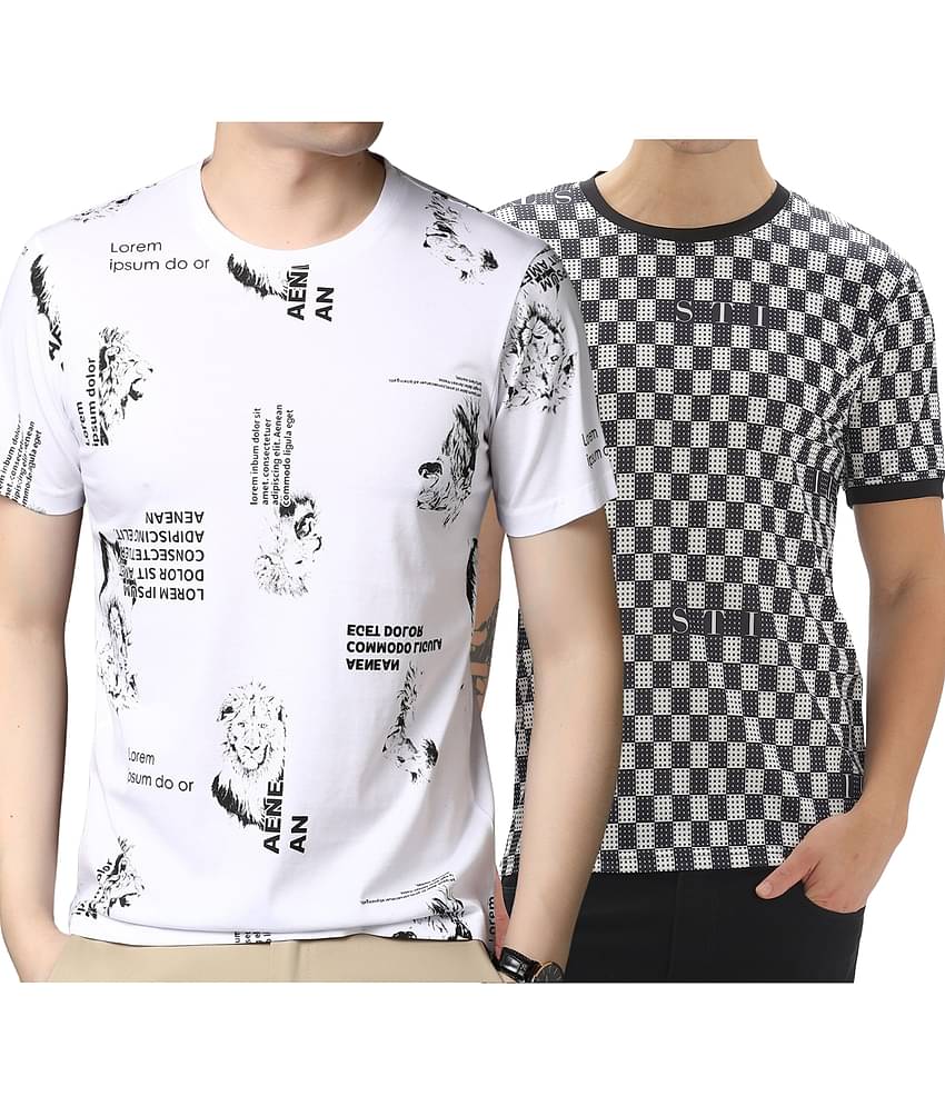 FABRIPPLE Polyester Regular Fit Self Design Half Sleeves Men's Round T-Shirt - Multicolor ( Pack of 1 )