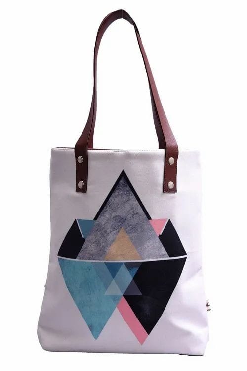 PU Handle Astara Canvas Printed Tote Bags